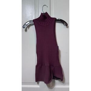 NWT Ramy Brook Mauve Ribbed Knit Turtleneck Tank Top Size S-M